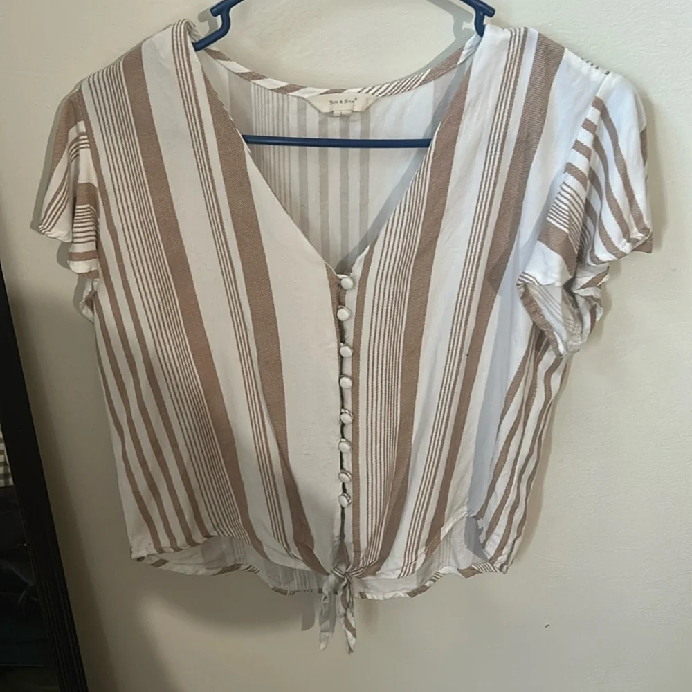 Striped V-Neck Tie-Front Blouse - Picture 1 of 4